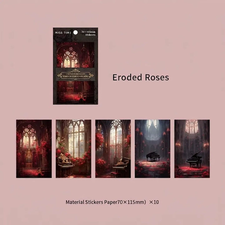 ERODED ROSES GOTHIC CASTLE Laser Prism Large Rectangle Peelable Stickers ~ 10 Pieces ~ Each Sticker is 70-115mm