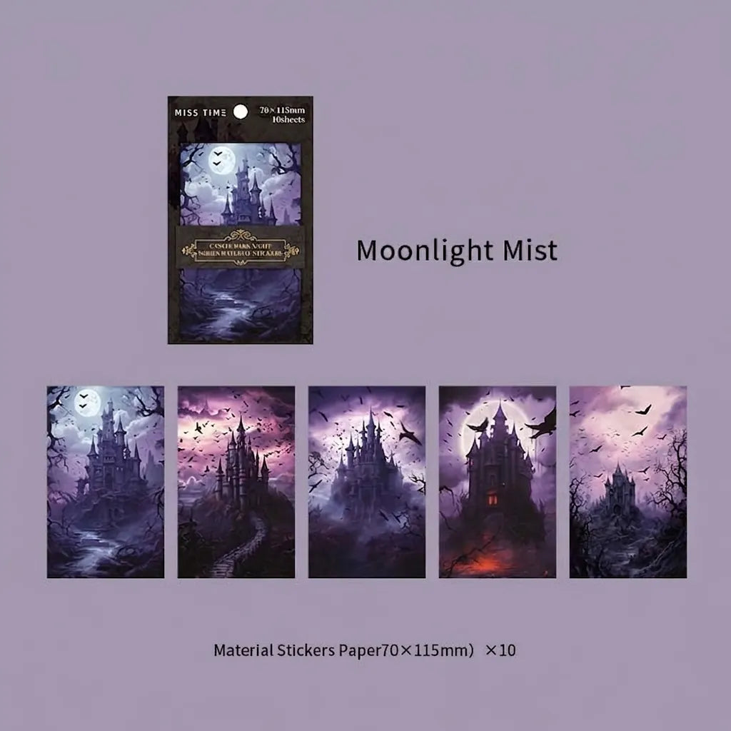 MOONLIGHT MIST GOTHIC CASTLE Laser Prism Large Rectangle Peelable Stickers ~ 10 Pieces ~ Each Sticker is 70-115mm