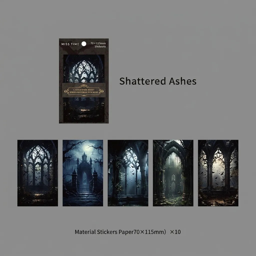 SHATTERED ASHES GOTHIC CASTLE Laser Prism Large Rectangle Peelable Stickers ~ 10 Pieces ~ Each Sticker is 70-115mm