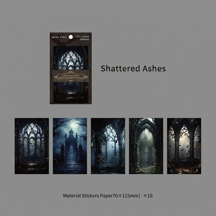SHATTERED ASHES GOTHIC CASTLE Laser Prism Large Rectangle Peelable Stickers ~ 10 Pieces ~ Each Sticker is 70-115mm