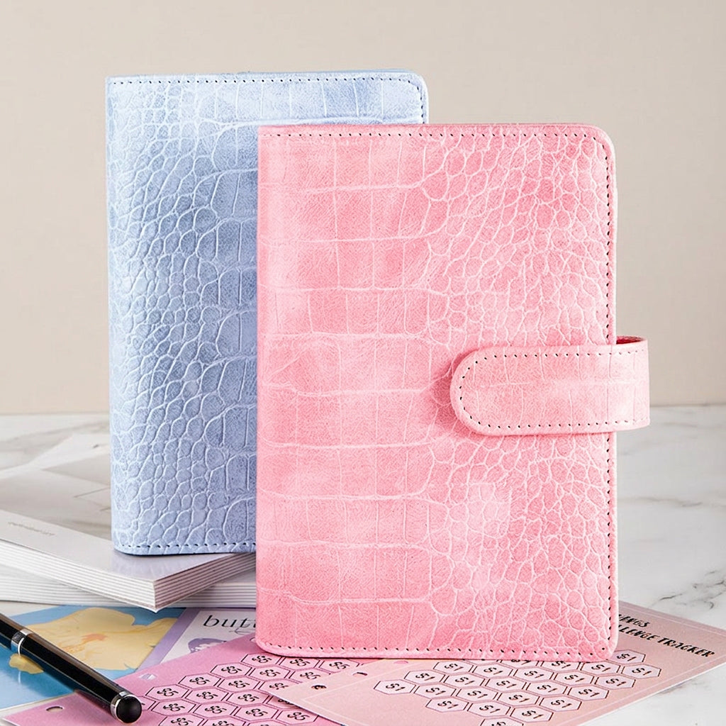 CROCODILE PU LEATHER A6 Budget Binder Planner Various Colors