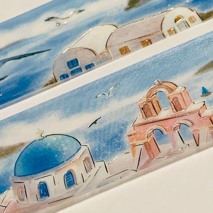 GREEK SEA SUMMER VACATION In Silver Foil Designed by BGM Washi Tape ~ 1 Roll ~ 30mm x 5m (16 Feet)