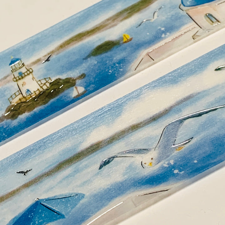 GREEK SEA SUMMER VACATION In Silver Foil Designed by BGM Washi Tape ~ 1 Roll ~ 30mm x 5m (16 Feet)