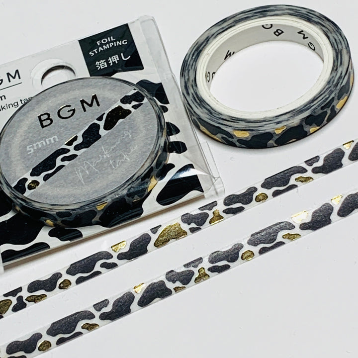 BLACK WHITE COWHIDE With Gold Foil Designed by BGM Washi Tape ~ 1 Roll ~ 5mm x 5m (16 Feet)