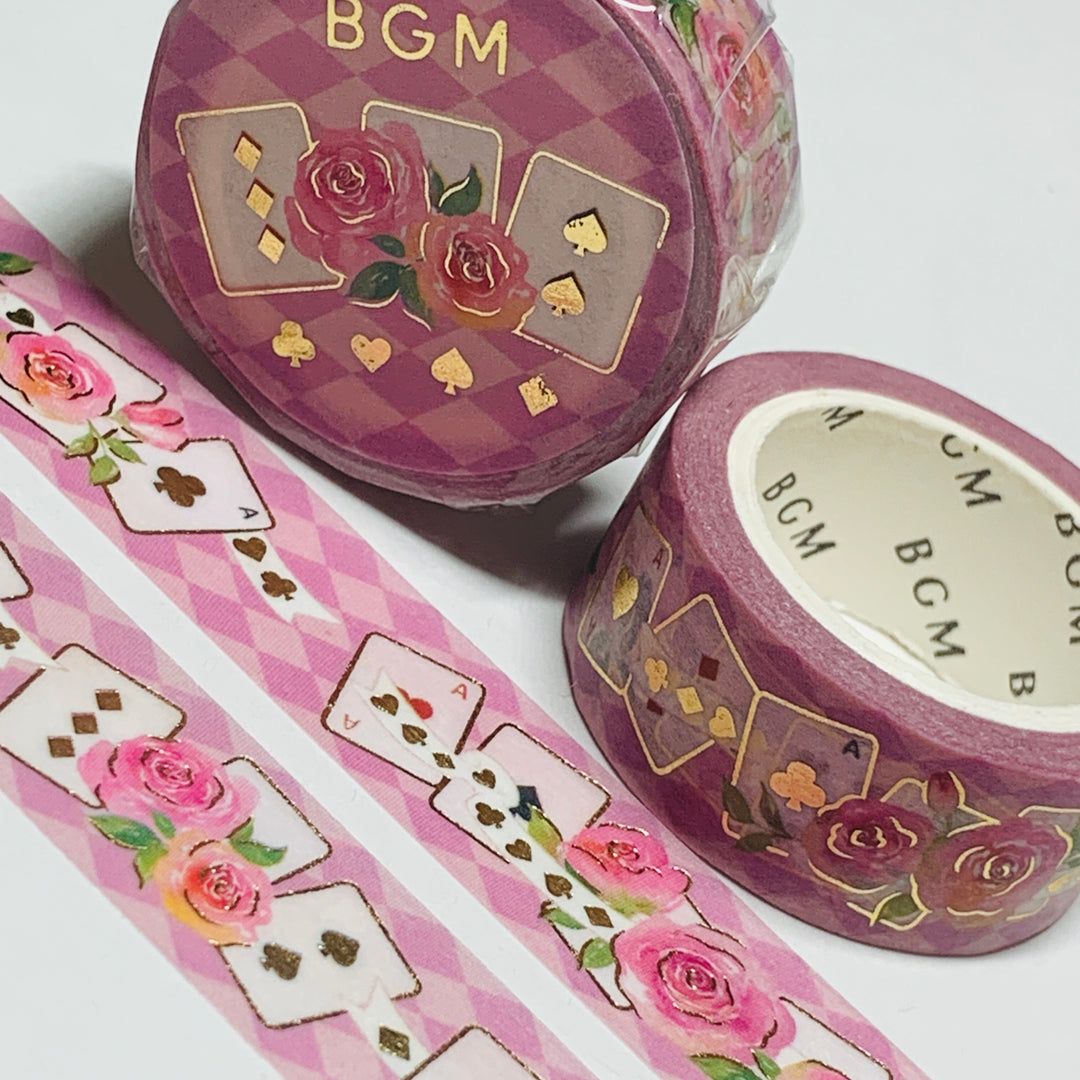 ROMANTIC CARDS & FLOWERS GOLD Foil Designed By BGM Washi Tape ~ 1 Roll ~ 15mm x 5m (16 Feet)