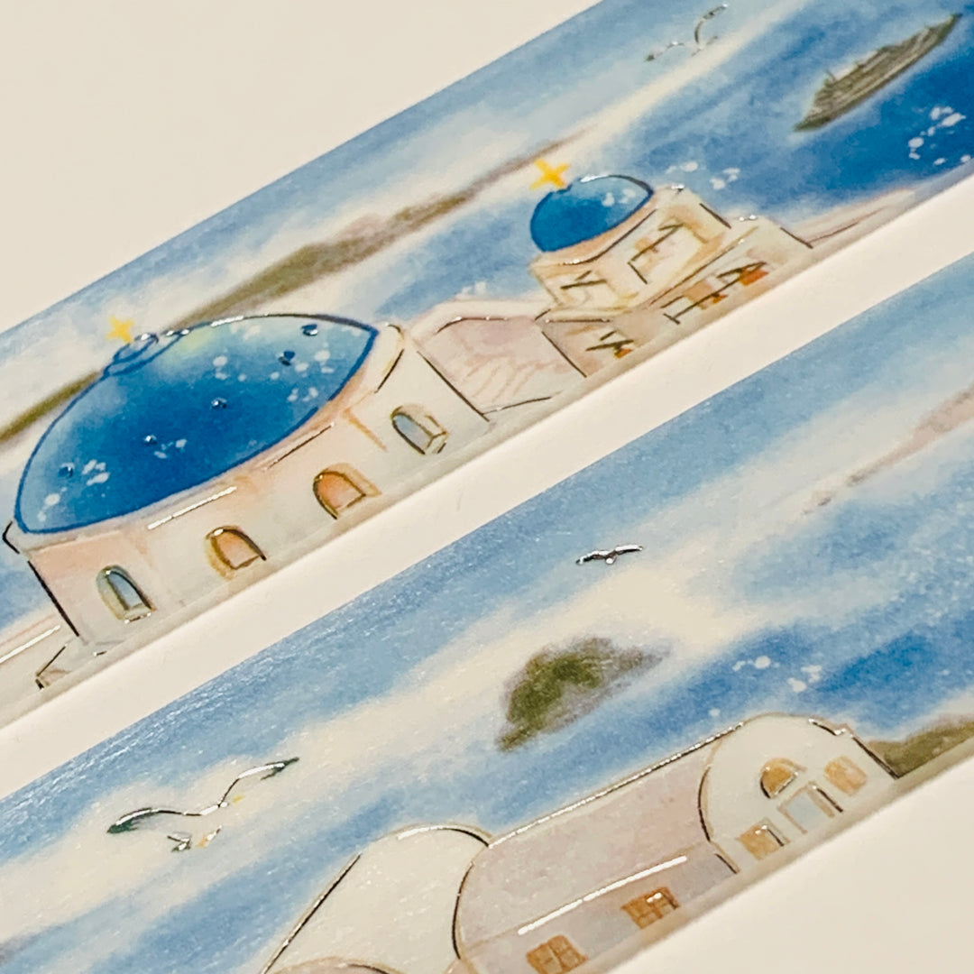 GREEK SEA SUMMER VACATION In Silver Foil Designed by BGM Washi Tape ~ 1 Roll ~ 30mm x 5m (16 Feet)