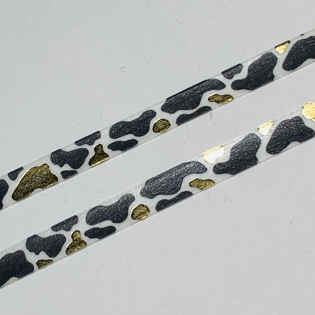 BLACK WHITE COWHIDE With Gold Foil Designed by BGM Washi Tape ~ 1 Roll ~ 5mm x 5m (16 Feet)