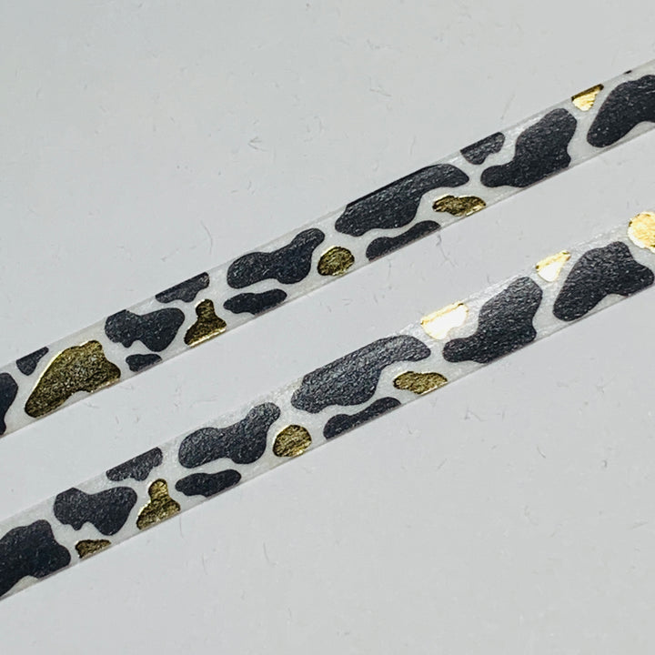 BLACK WHITE COWHIDE With Gold Foil Designed by BGM Washi Tape ~ 1 Roll ~ 5mm x 5m (16 Feet)