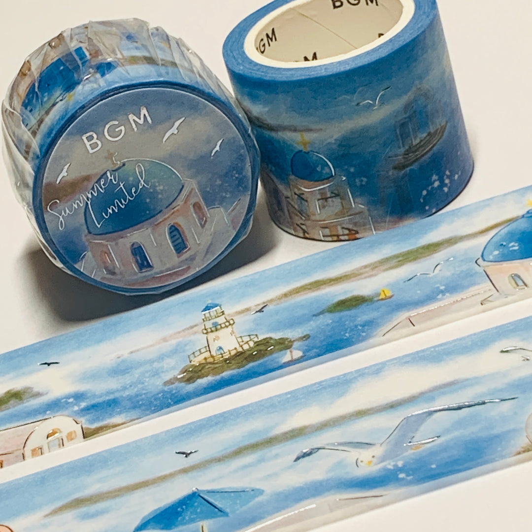 GREEK SEA SUMMER VACATION In Silver Foil Designed by BGM Washi Tape ~ 1 Roll ~ 30mm x 5m (16 Feet)