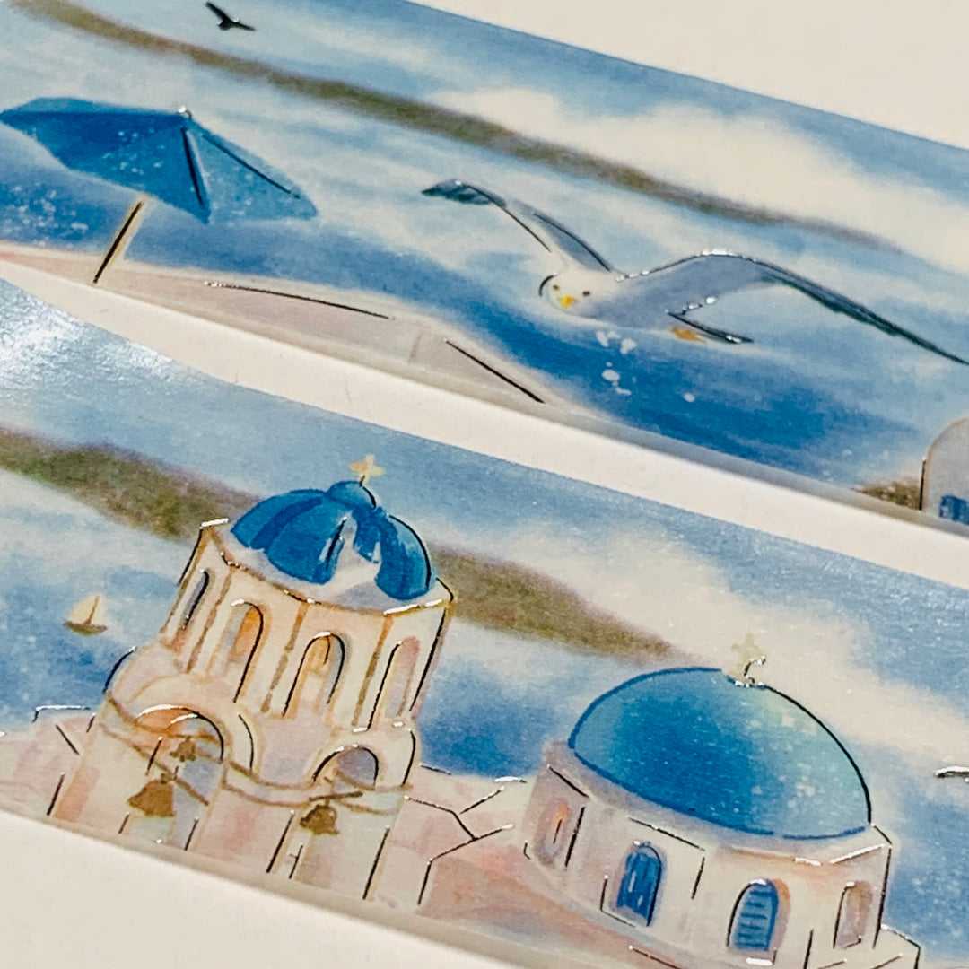 GREEK SEA SUMMER VACATION In Silver Foil Designed by BGM Washi Tape ~ 1 Roll ~ 30mm x 5m (16 Feet)