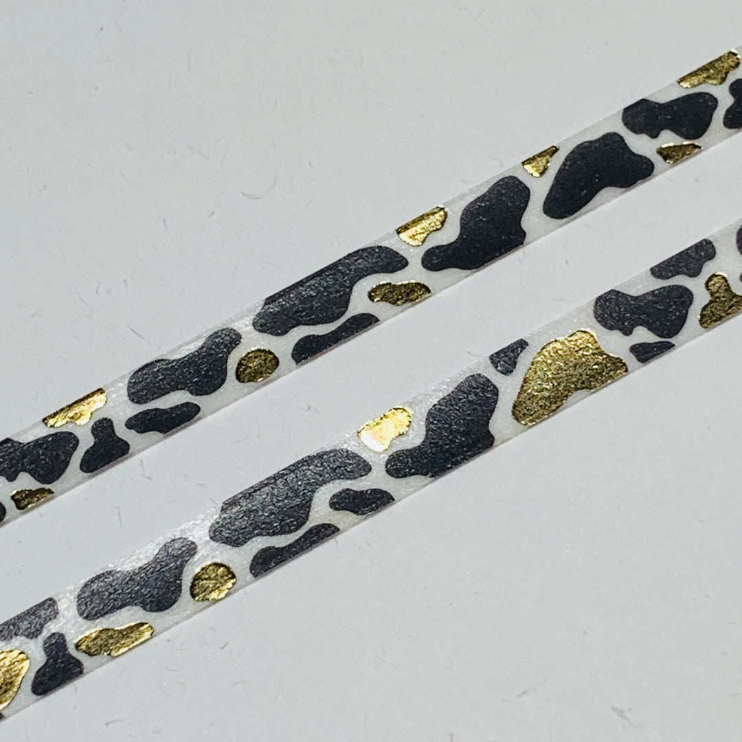 BLACK WHITE COWHIDE With Gold Foil Designed by BGM Washi Tape ~ 1 Roll ~ 5mm x 5m (16 Feet)