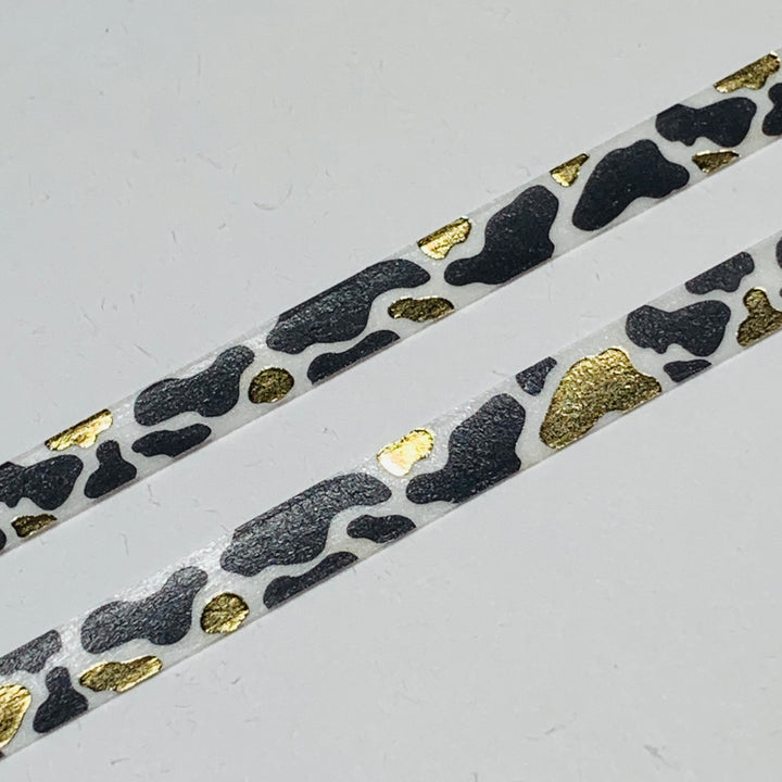 BLACK WHITE COWHIDE With Gold Foil Designed by BGM Washi Tape ~ 1 Roll ~ 5mm x 5m (16 Feet)