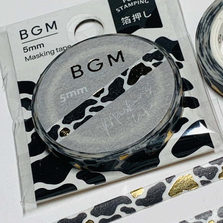 BLACK WHITE COWHIDE With Gold Foil Designed by BGM Washi Tape ~ 1 Roll ~ 5mm x 5m (16 Feet)