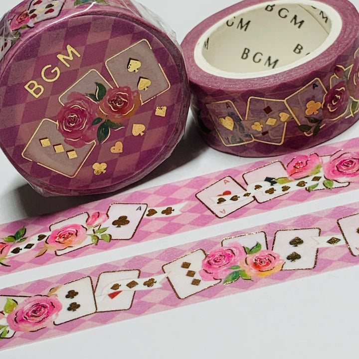 ROMANTIC CARDS & FLOWERS GOLD Foil Designed By BGM Washi Tape ~ 1 Roll ~ 15mm x 5m (16 Feet)