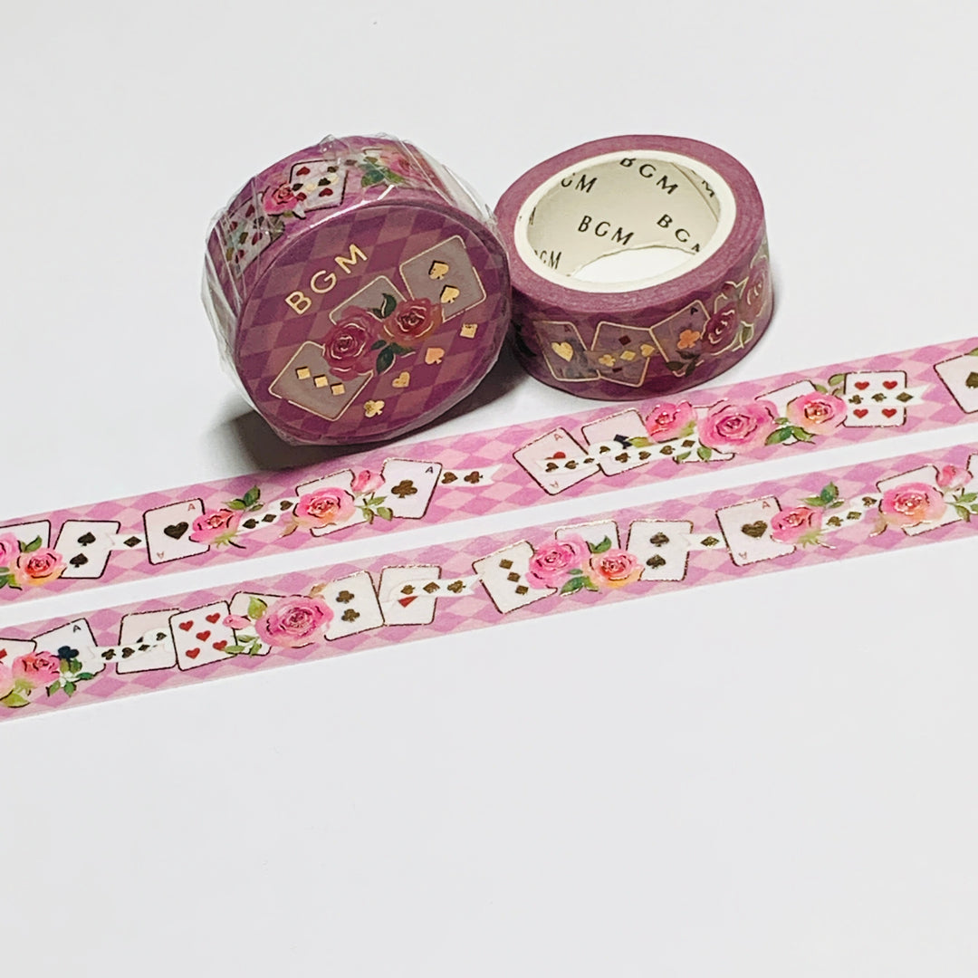 ROMANTIC CARDS & FLOWERS GOLD Foil Designed By BGM Washi Tape ~ 1 Roll ~ 15mm x 5m (16 Feet)