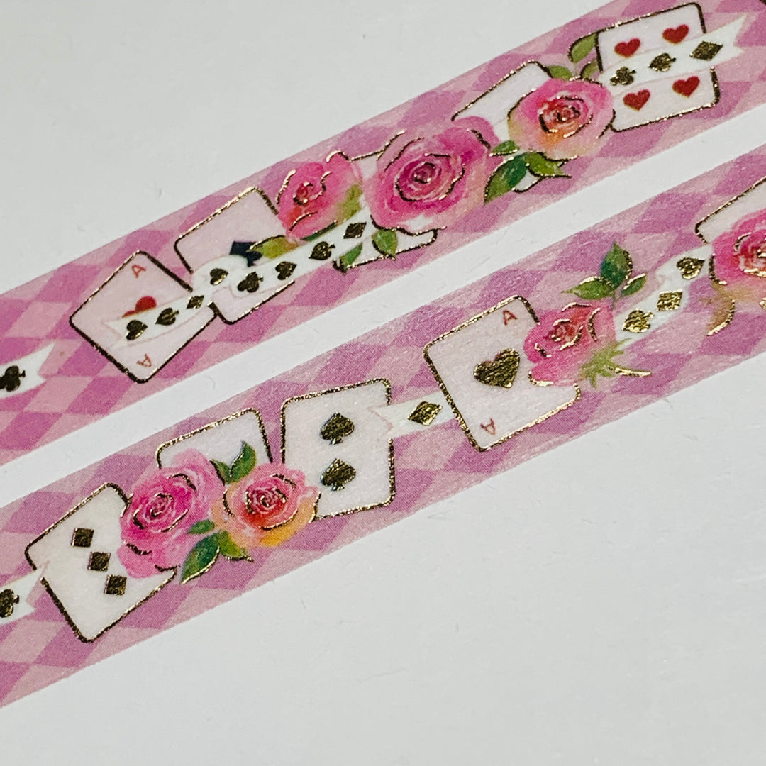 ROMANTIC CARDS & FLOWERS GOLD Foil Designed By BGM Washi Tape ~ 1 Roll ~ 15mm x 5m (16 Feet)