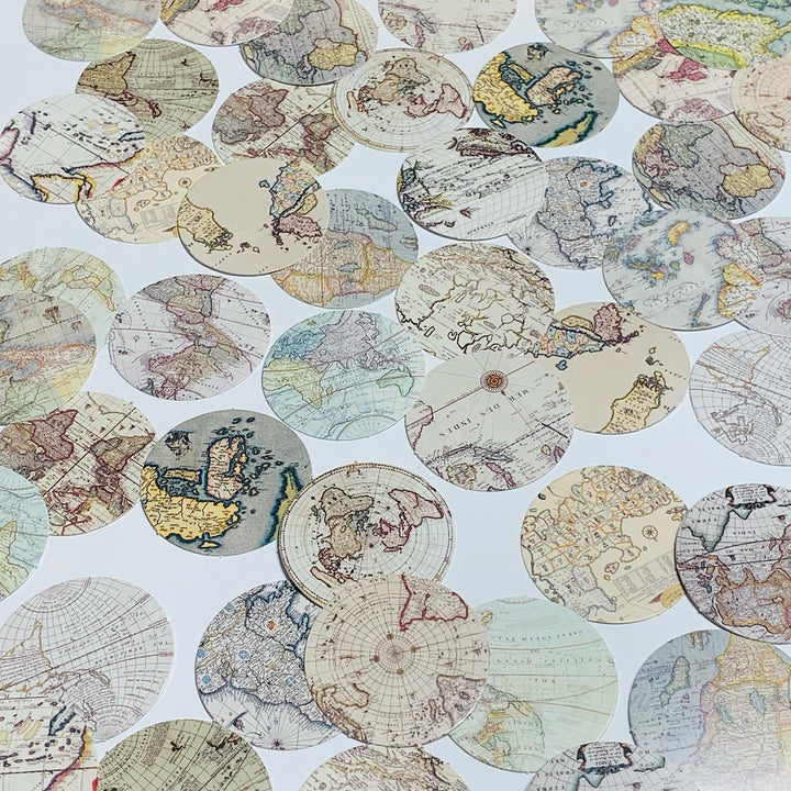 WORLD ATLAS MAP Peelable Stickers  ~ 46 Pieces ~ Each Sticker is Approximately 38mm