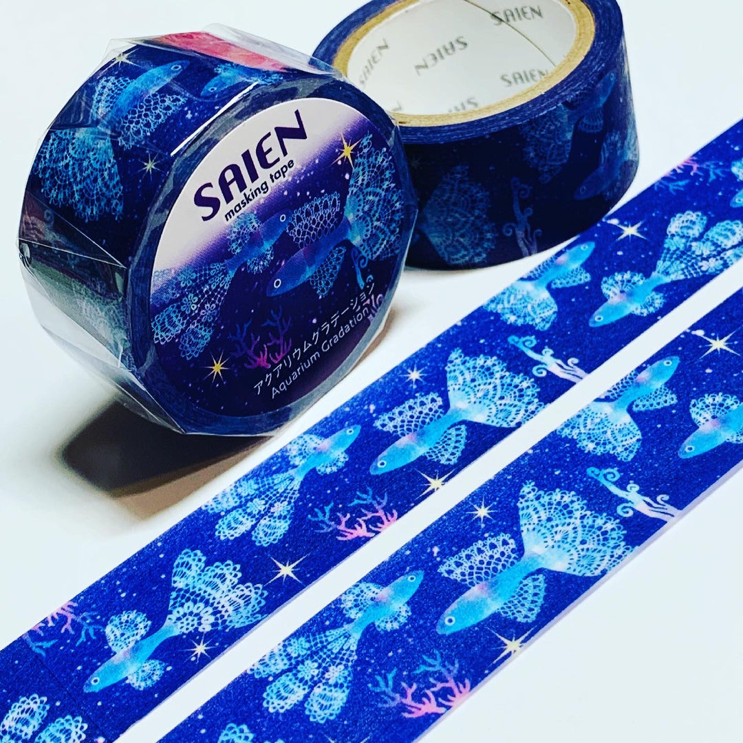 ELECTRIC AQUARIUM FISH Saien Masking Washi Tape ~ 1 Roll ~ 20mm x 7m (23 Feet)