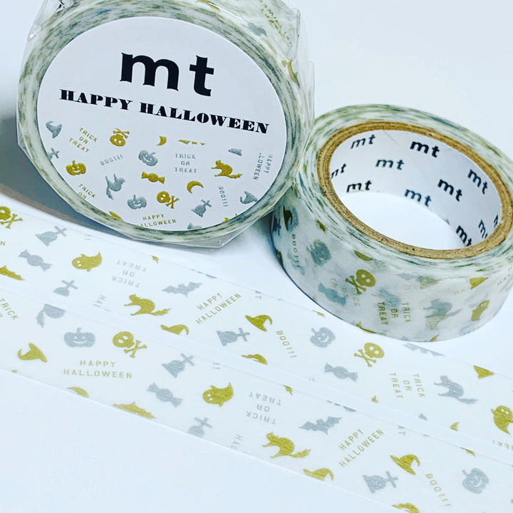 HALLOWEEN MOTIF SHAPES in Silver and Gold Mt Washi Tape ~ 1 Roll ~ 15mm x 7m (23 Feet)