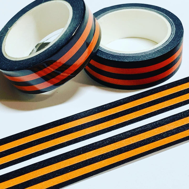 ORANGE And BLACK BORDER Stripes Halloween Washi Tape ~ 1 Roll ~ 15mm x 10m (33 Feet)