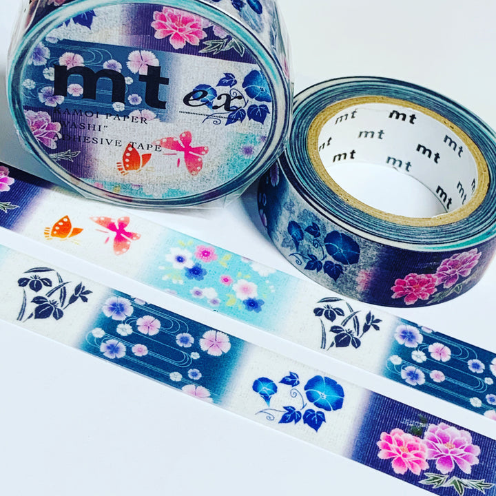 NAVY & WHITE Floral Block Print MT Washi Tape ~ 1 Roll ~ 15mm x 10m (33 Feet)