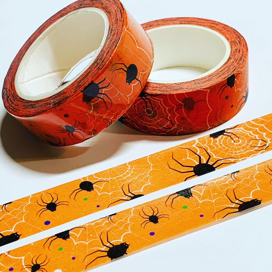 BLACK SPIDERS & WEBS Halloween Washi Tape ~ 1 Roll ~ 15mm x 10m (33 Feet)