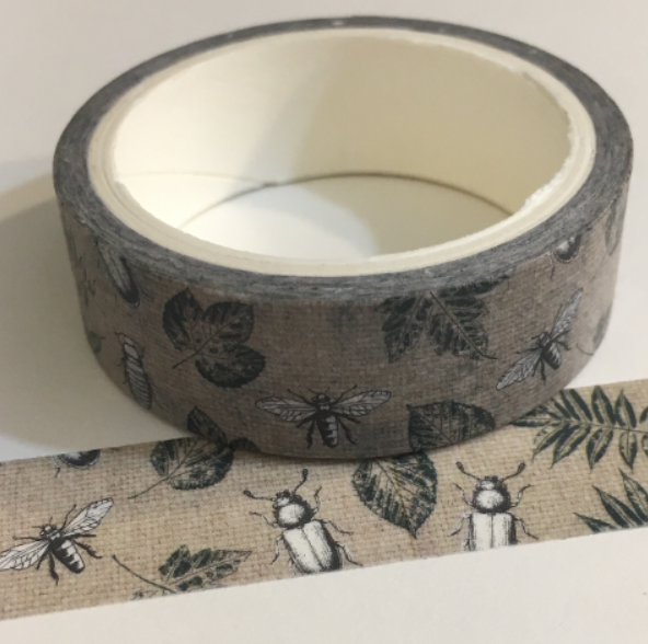 BEES BEETLES On BURLAP Washi Tape - 1 Roll - 15mm x 5m (16 Feet)