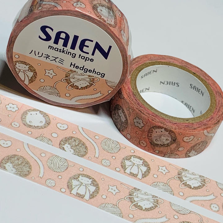 PUFFED UP HEDGEHOGS Saien Masking Washi Tape ~ 1 Roll ~ 15mm x 10m (33 Feet)