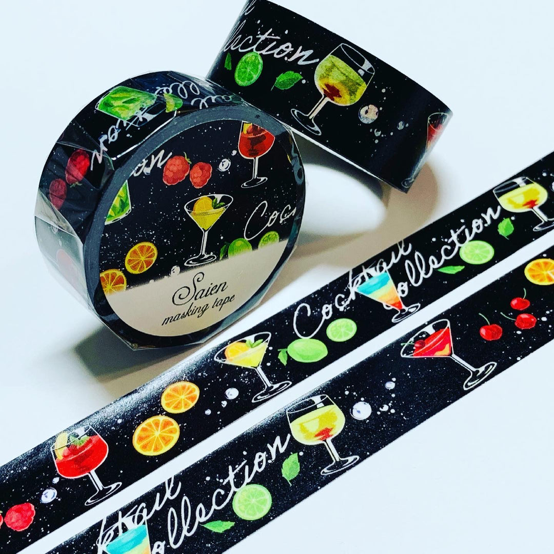 COCKTAIL HOUR COLLECTION Saien Washi Tape ~ 1 Roll ~ 15mm x 5m (16 Feet)