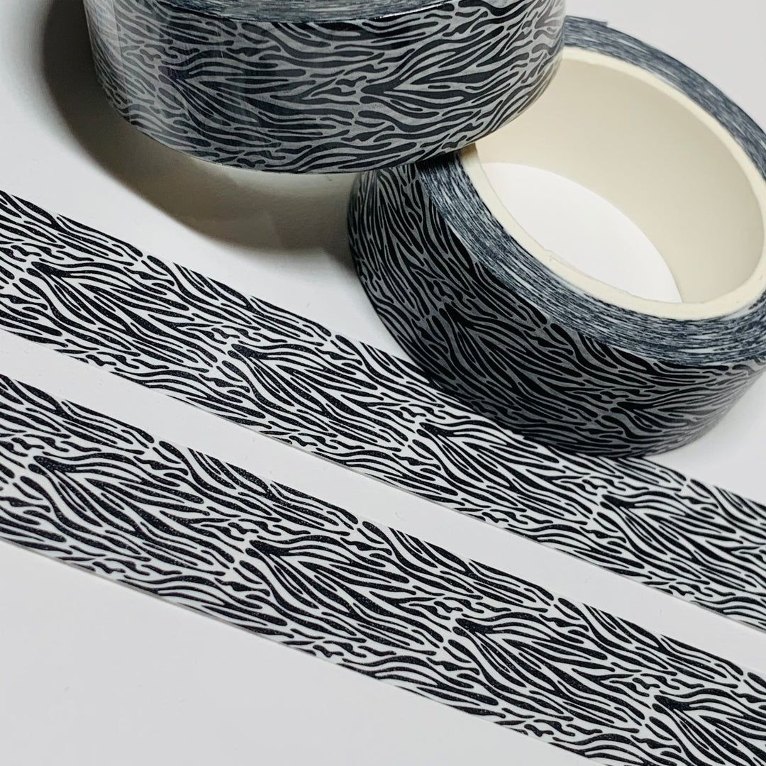 BLACK & WHITE ZEBRA Animal Fine Print Washi Tape ~ 1 Roll ~ 15mm x 10m (33 Feet)