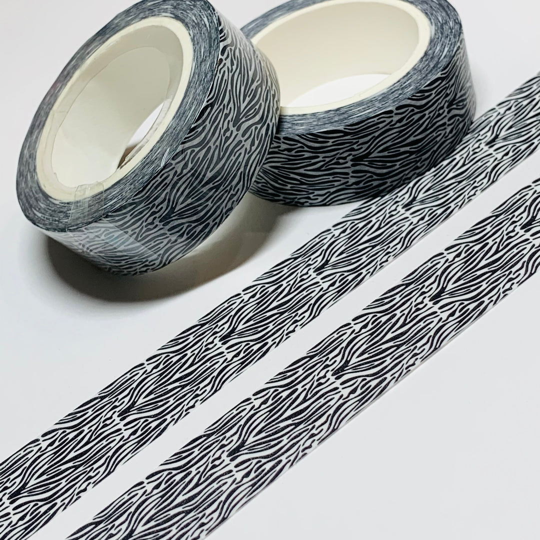 BLACK & WHITE ZEBRA Animal Fine Print Washi Tape ~ 1 Roll ~ 15mm x 10m (33 Feet)