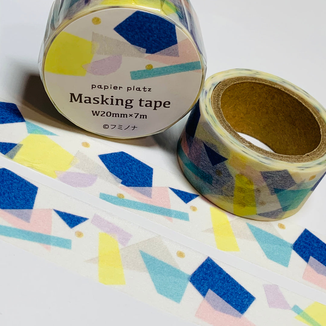 GEOMETRIC PAPER SCRAPS Washi Tape Designed By Fuminona for Papier Platz ~ 1 Roll ~ 20mm x 7m (23 Feet)