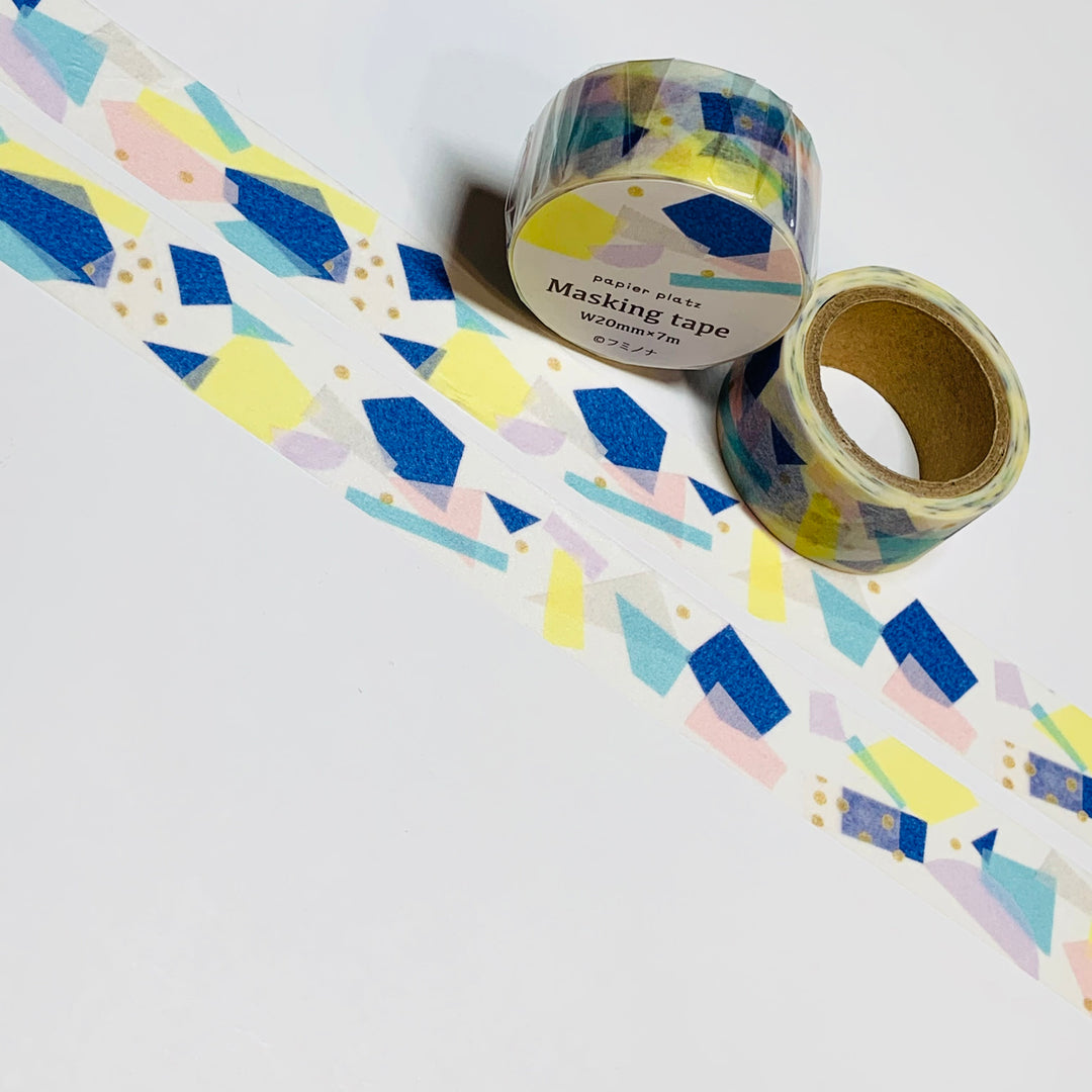 GEOMETRIC PAPER SCRAPS Washi Tape Designed By Fuminona for Papier Platz ~ 1 Roll ~ 20mm x 7m (23 Feet)