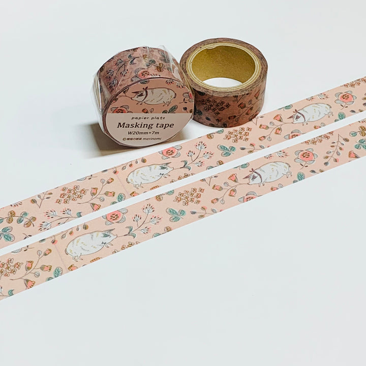 SUCKLING PIG In FLOWERS Washi Tape Designed by Merinomi For Papier Platz ~ 1 Roll ~ 20mm x 7m (23 Feet)