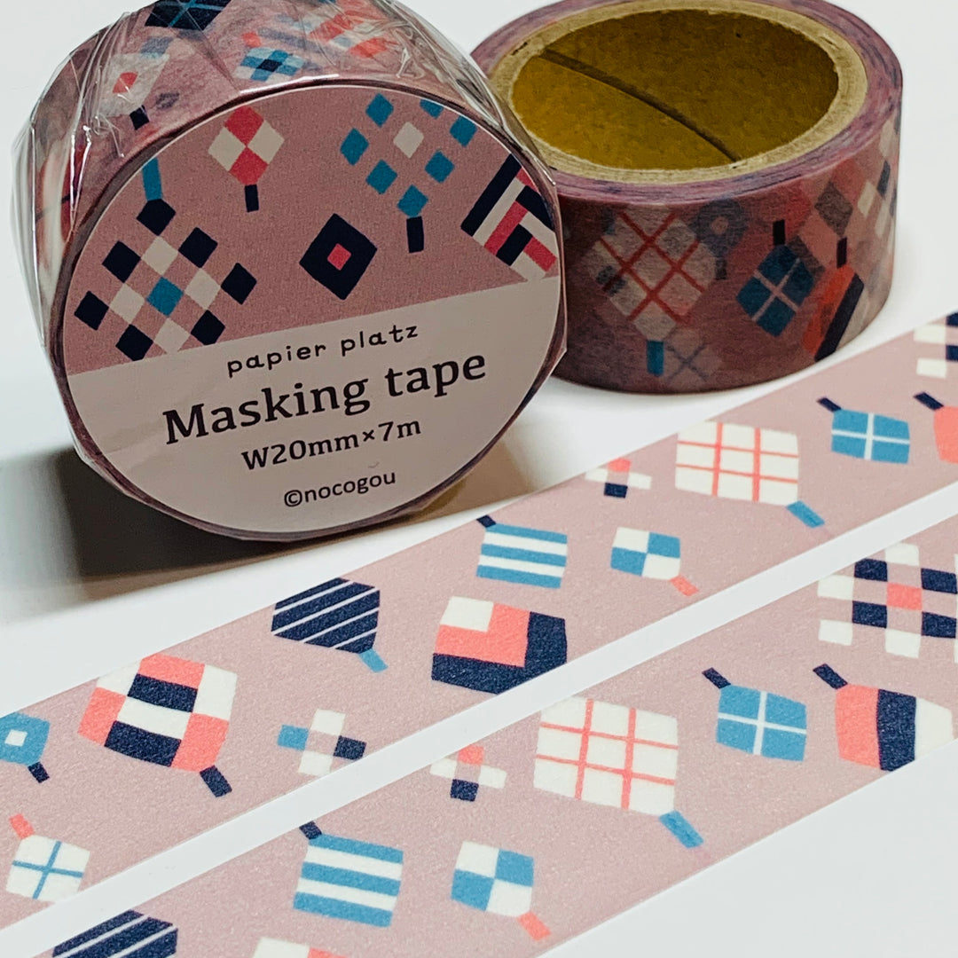 ARGYLE & STRIPED TREES Washi Tape Designed by Nocogou For Papier Platz ~ 1 Roll ~ 20mm x 7m (23 Feet)