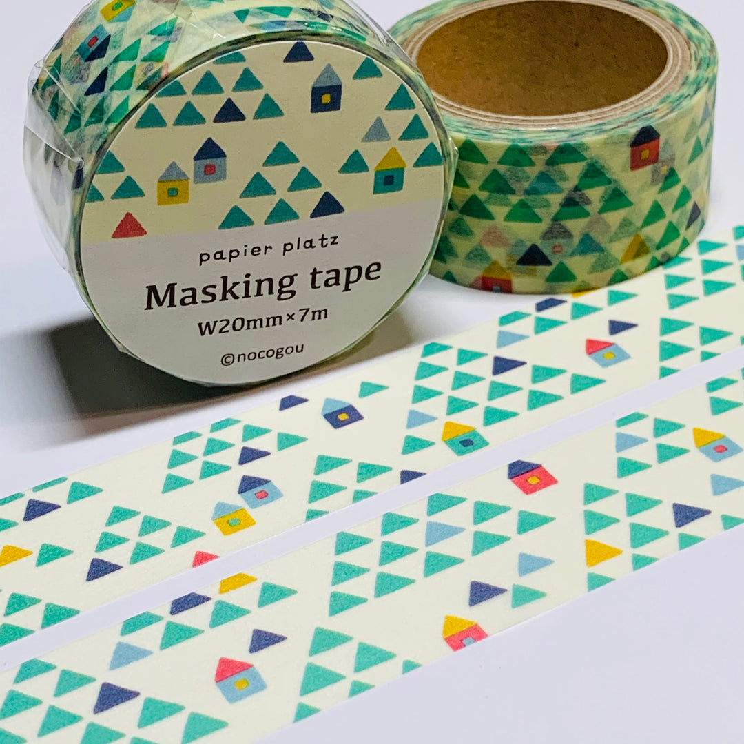 GEOMETRIC HOUSES In TRIANGLES Washi Tape Designed by Nocogou For Papier Platz ~ 1 Roll ~ 20mm x 7m (23 Feet)