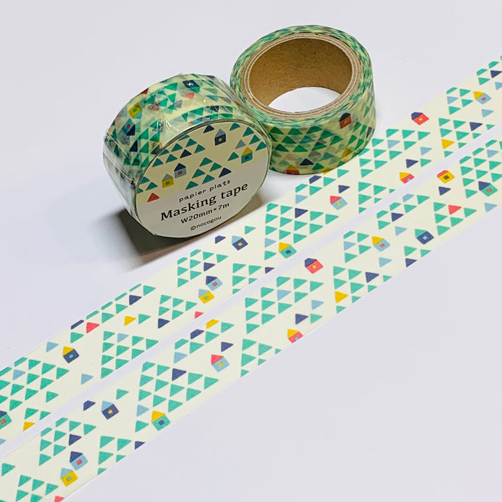 GEOMETRIC HOUSES In TRIANGLES Washi Tape Designed by Nocogou For Papier Platz ~ 1 Roll ~ 20mm x 7m (23 Feet)