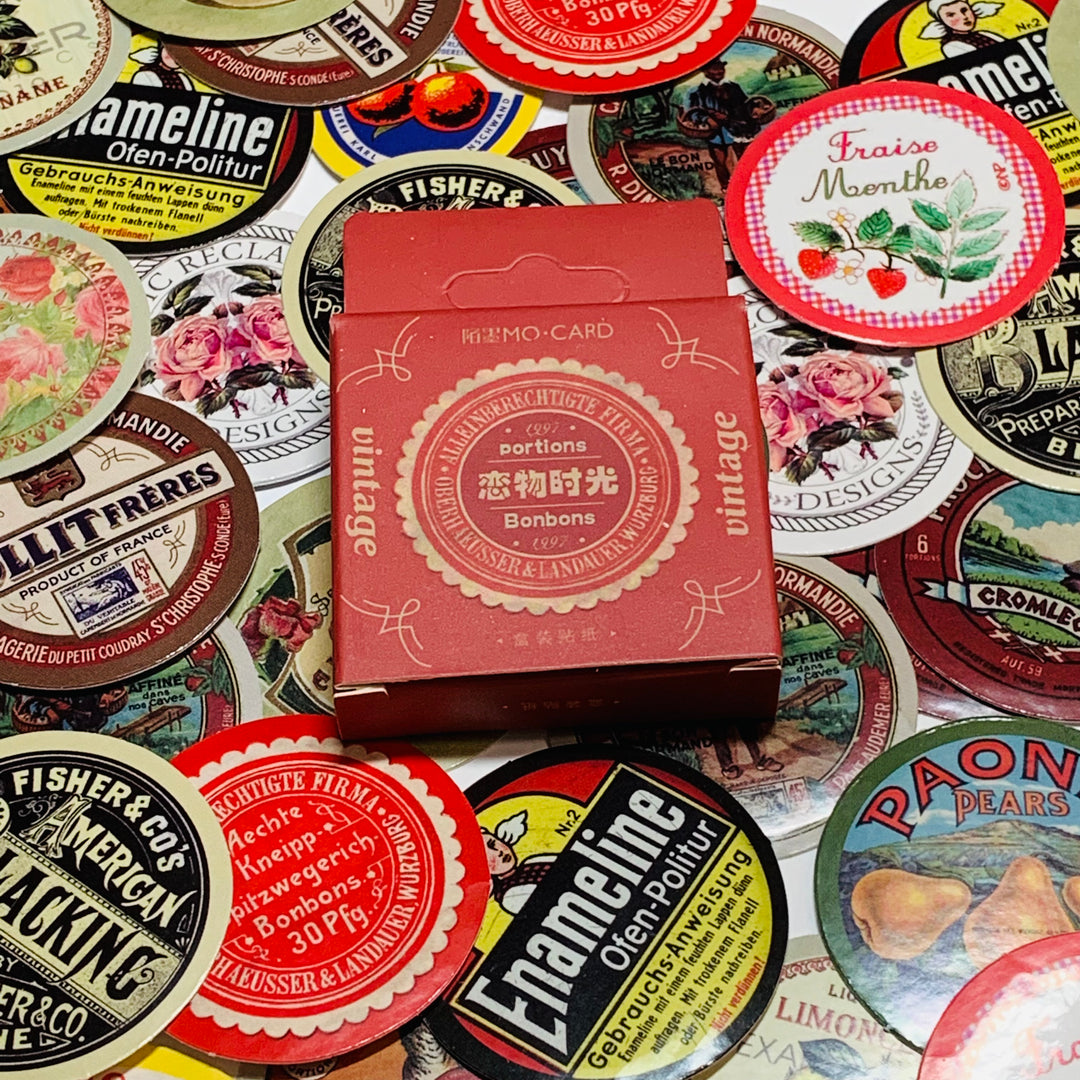 VINTAGE ADVERTISING EPHEMERA Peelable Stickers  ~ 45 Pieces ~ Each Sticker is 38mm x 38mm
