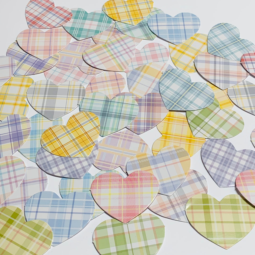 PASTEL PLAID HEARTS Peelable Stickers  ~ 46 Pieces ~ Each Sticker is 38mm x 38mm