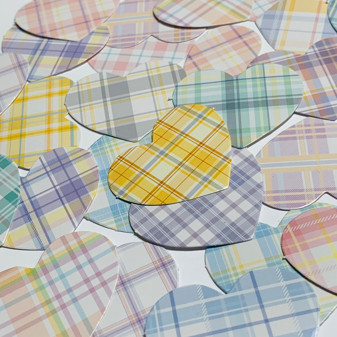 PASTEL PLAID HEARTS Peelable Stickers  ~ 46 Pieces ~ Each Sticker is 38mm x 38mm