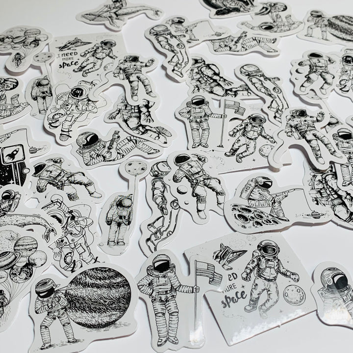 FLOATING ASTRONAUT ANTICS Peelable Stickers  ~ 45 Pieces ~ Each Sticker is Approximately 38mm