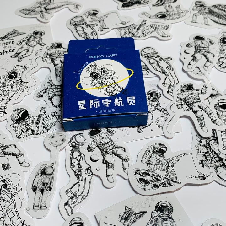 FLOATING ASTRONAUT ANTICS Peelable Stickers  ~ 45 Pieces ~ Each Sticker is Approximately 38mm