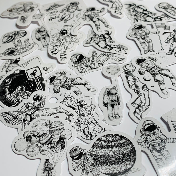 FLOATING ASTRONAUT ANTICS Peelable Stickers  ~ 45 Pieces ~ Each Sticker is Approximately 38mm