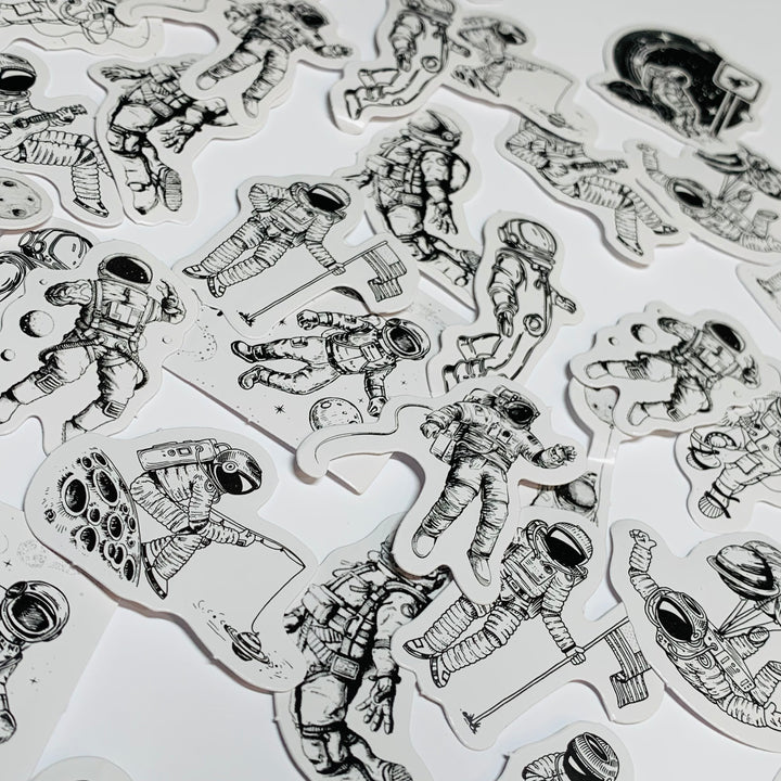 FLOATING ASTRONAUT ANTICS Peelable Stickers  ~ 45 Pieces ~ Each Sticker is Approximately 38mm