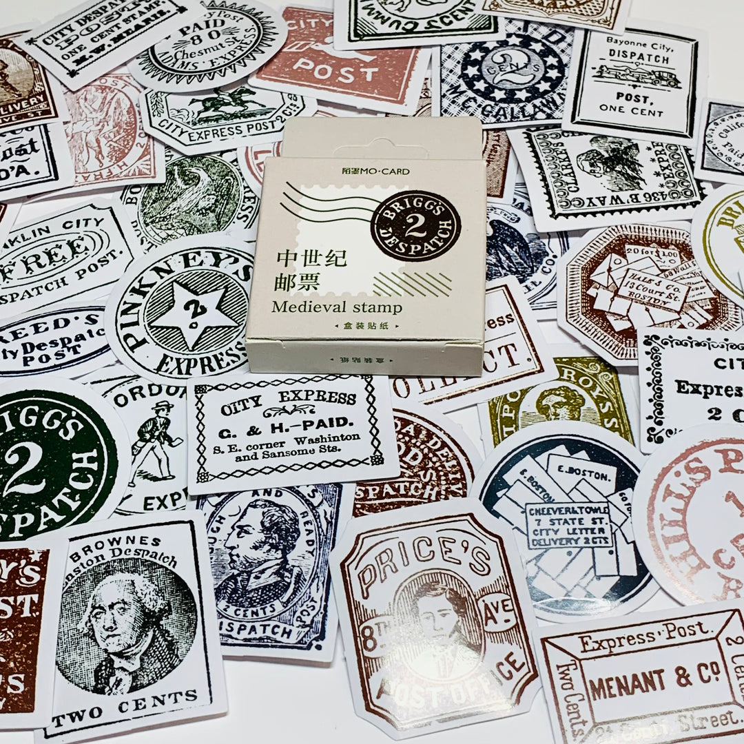 ANTIQUE ADVERTISING EPHEMERA Peelable Stickers  ~ 45 Pieces ~ Each Sticker is Approximately 38mm