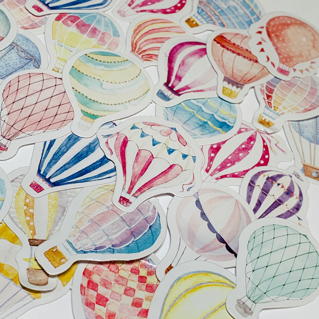 HOT AIR BALLOONS Peelable Stickers  ~ 46 Pieces ~ Each Sticker is Approximately 38mm