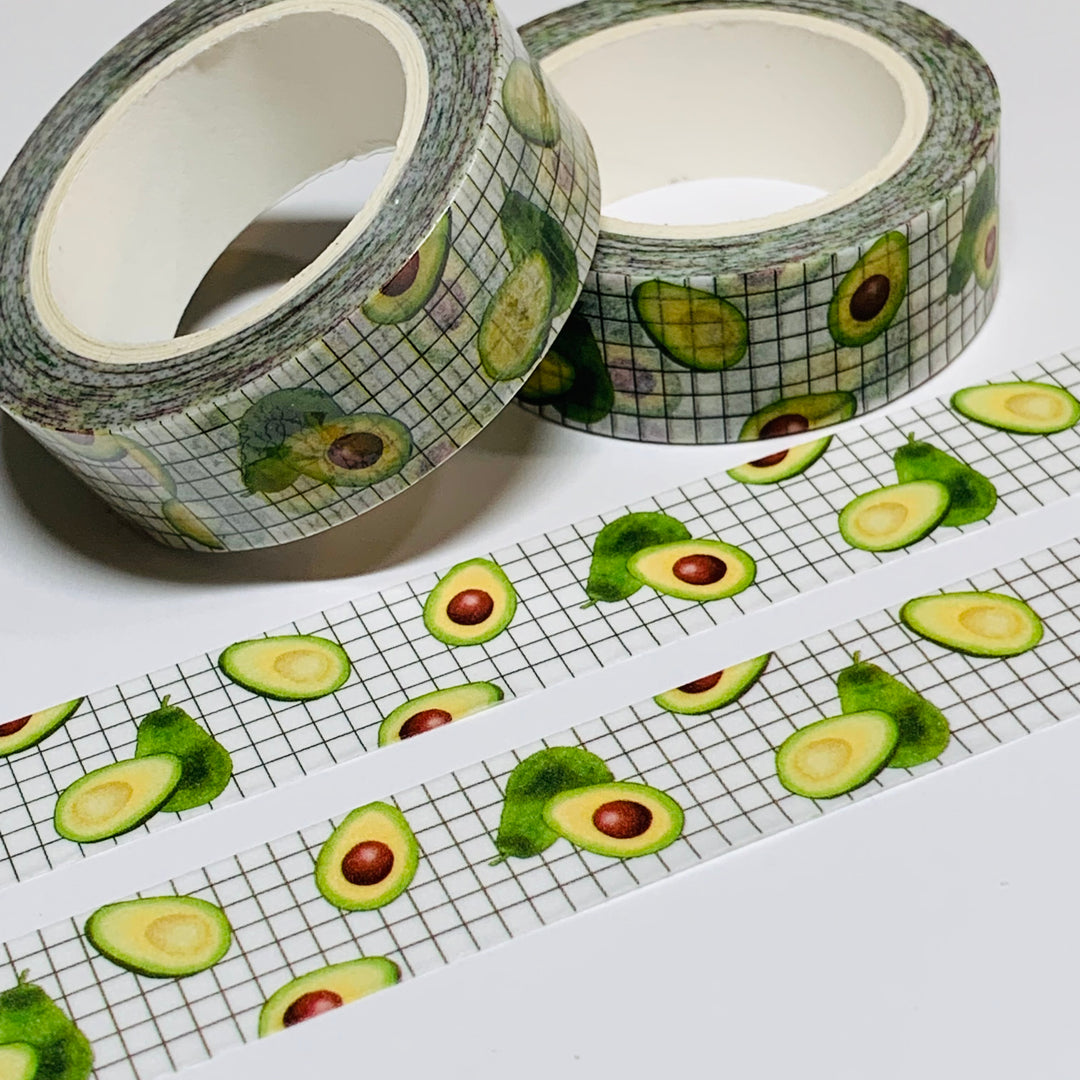 TOSSED AVOCADOS GRID Washi Tape ~ 1 Roll ~ 15mm x 10m (33 Feet)