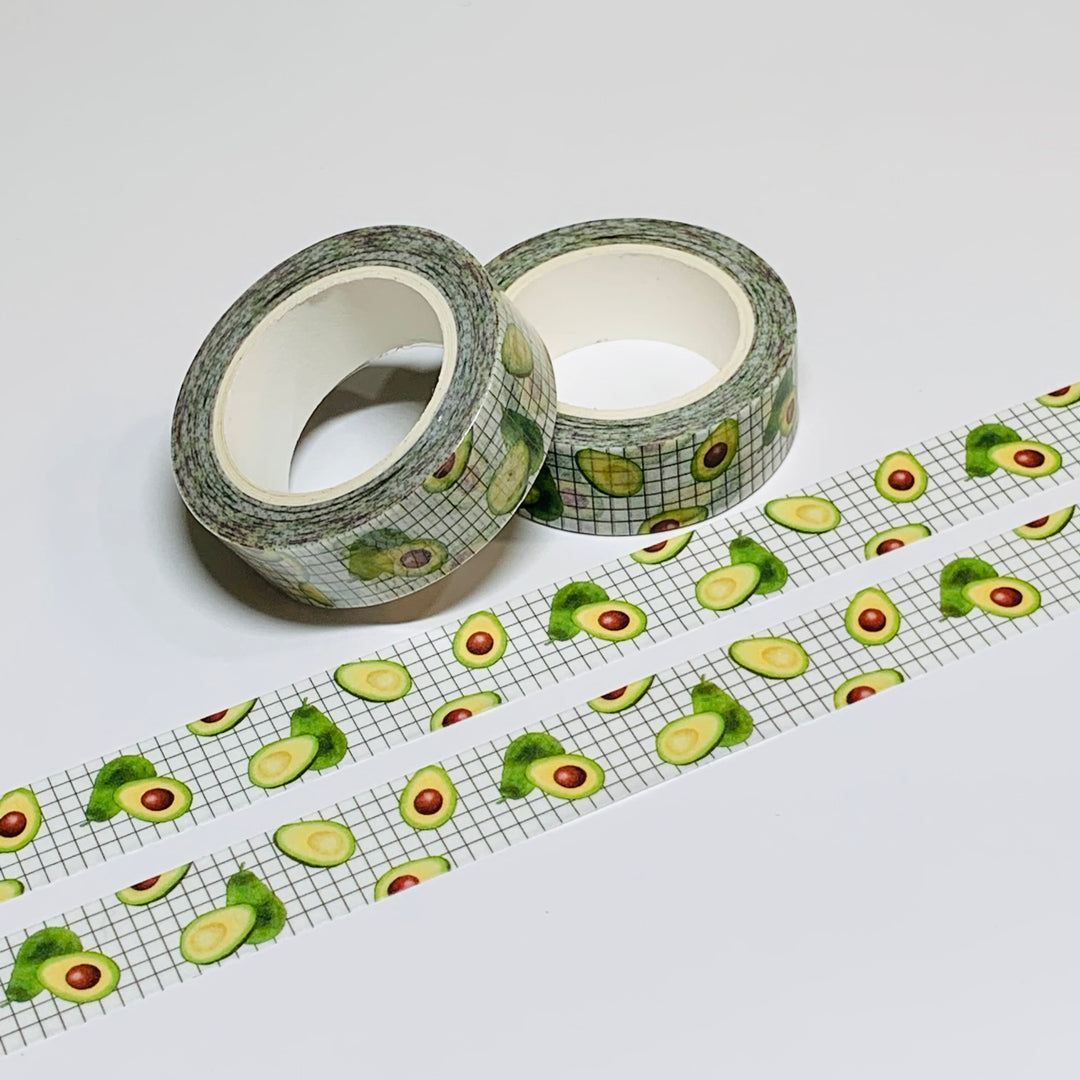 TOSSED AVOCADOS GRID Washi Tape ~ 1 Roll ~ 15mm x 10m (33 Feet)