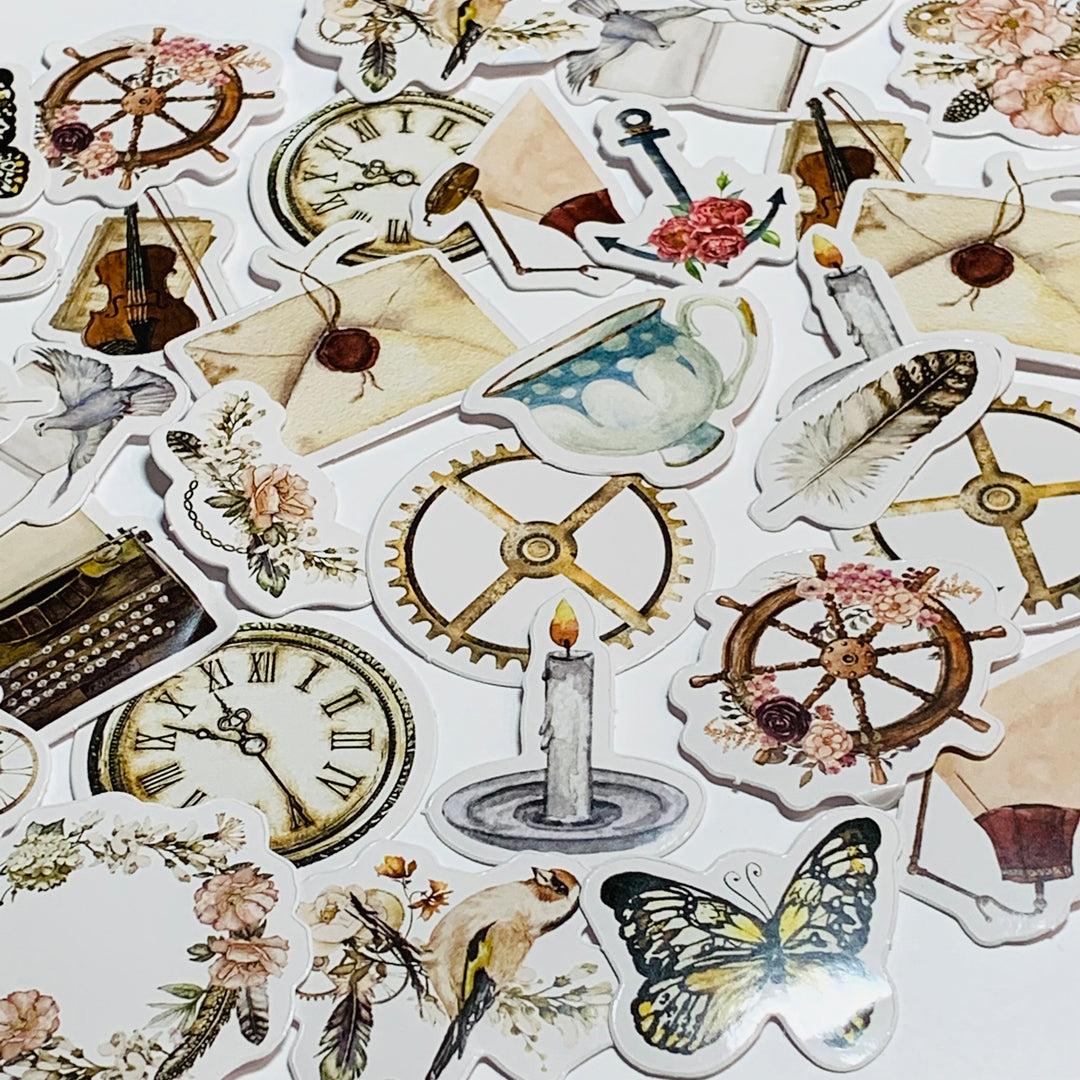 VINTAGE COLLECTIBLE PIECES Peelable Stickers  ~ 46 Pieces ~ Each Sticker is Approximately 38mm