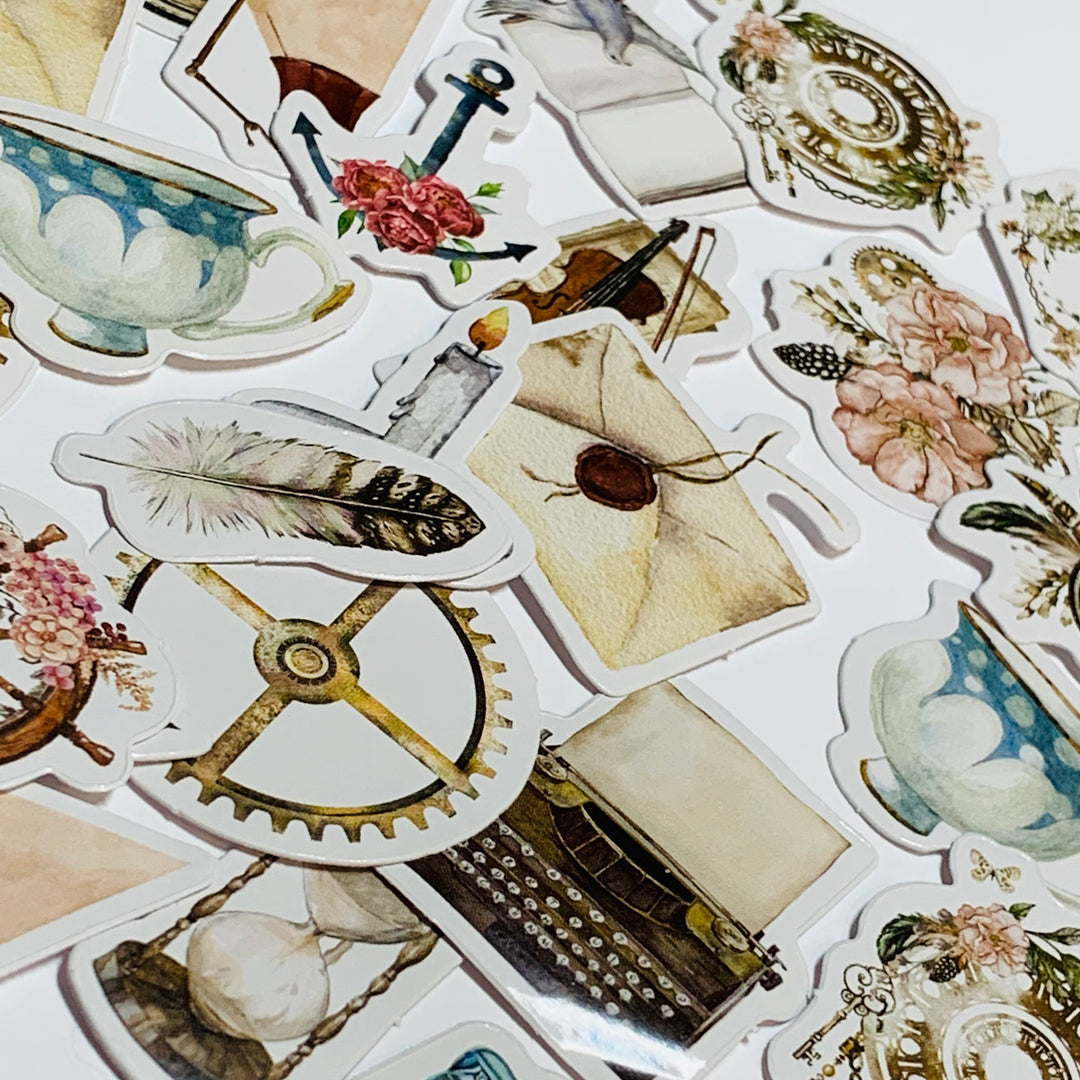 VINTAGE COLLECTIBLE PIECES Peelable Stickers  ~ 46 Pieces ~ Each Sticker is Approximately 38mm